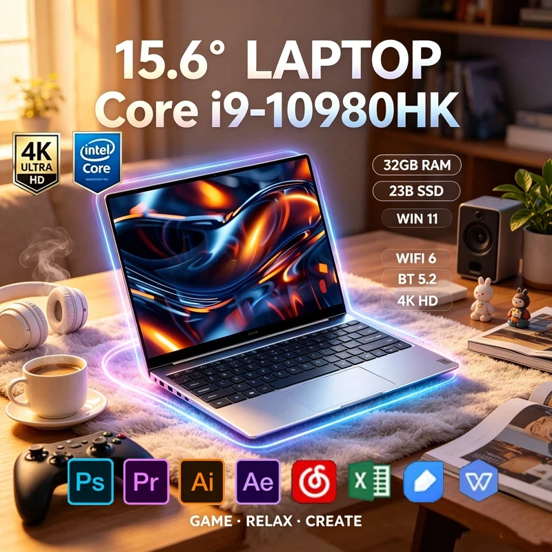 2026 New 15.6" Gaming Laptop Core I9-10980HK 16GB RAM 1TB SSD Win11 Pro WiFi6 BT5.2 4K HD Notebook Gaming Business Office PC