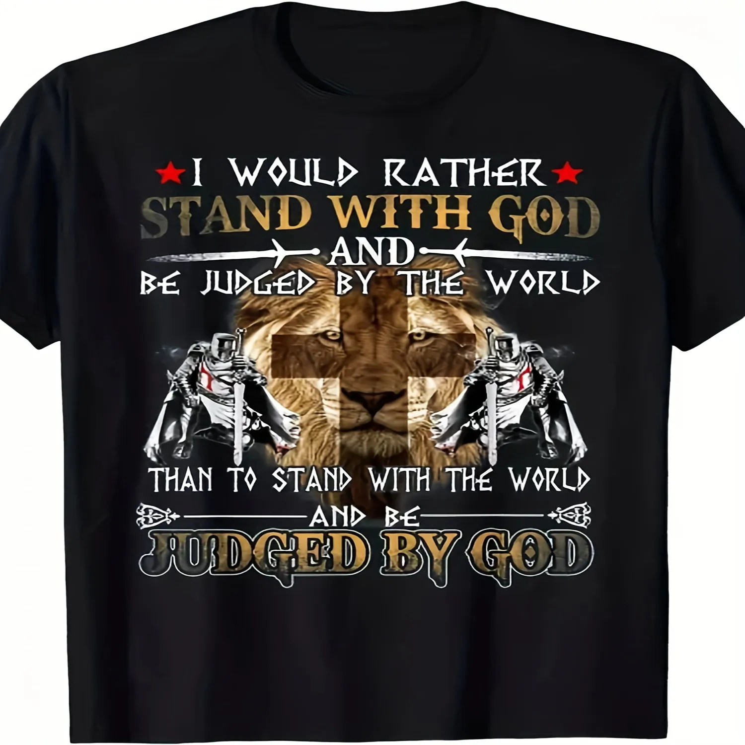 Men's I Would Rather Stand with God Knight Templar T-Shirt - Medieval Knight Design, S-5XL Sizes, Retro Crusade Tee, Comfortable Casual Wear for Themed Events Everyday Outfits Retro Graphic Shirt, Holiday Tshirt
