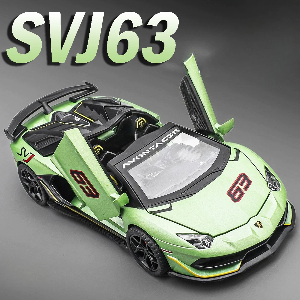 1:32 svj63 v12 modelo de brinquedo supercarros liga diecast portas abertas pneus de borracha puxar para trás som luz requintado modelos de carros esportivos