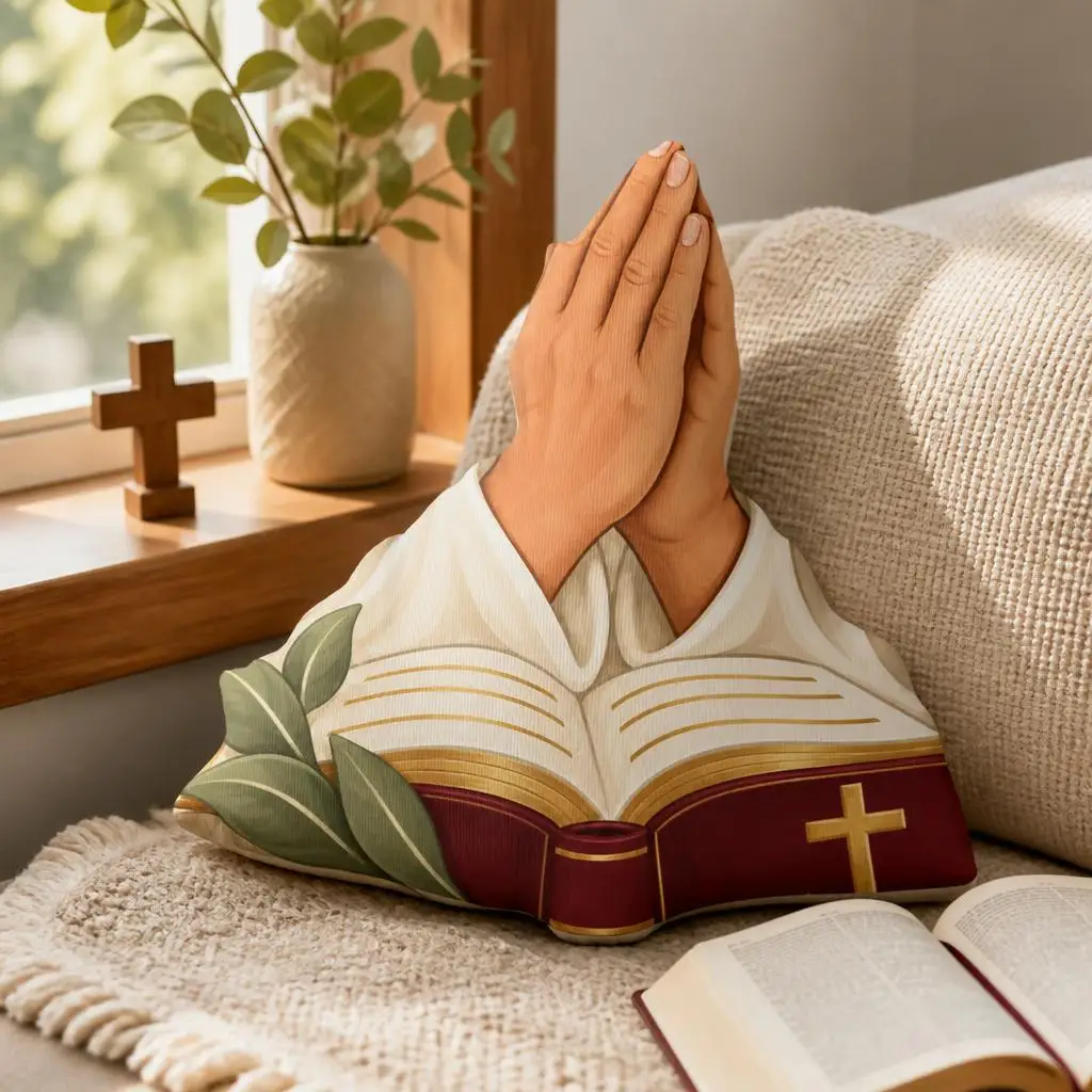 Christian Prayer Hands Pillow Bible Cross Shaped Throw Cushion Religious Faith Gift for Believers Home Decor Sofa Accent