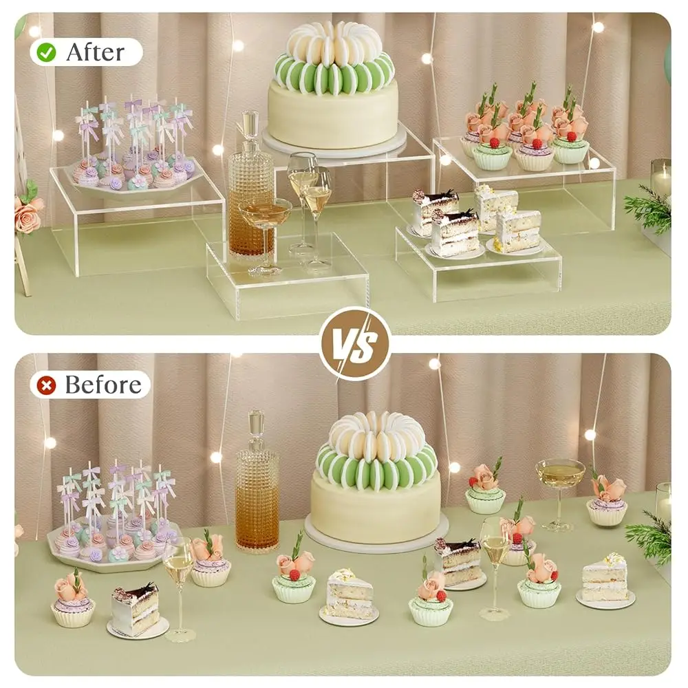 3-teilige Acryl-Buffet-Riser, Lebensmittel-Display-Ständer für Buffettisch, Dessert-Würfel-Boxen mit hohlem Bot für Party-Lebensmittel-Display,