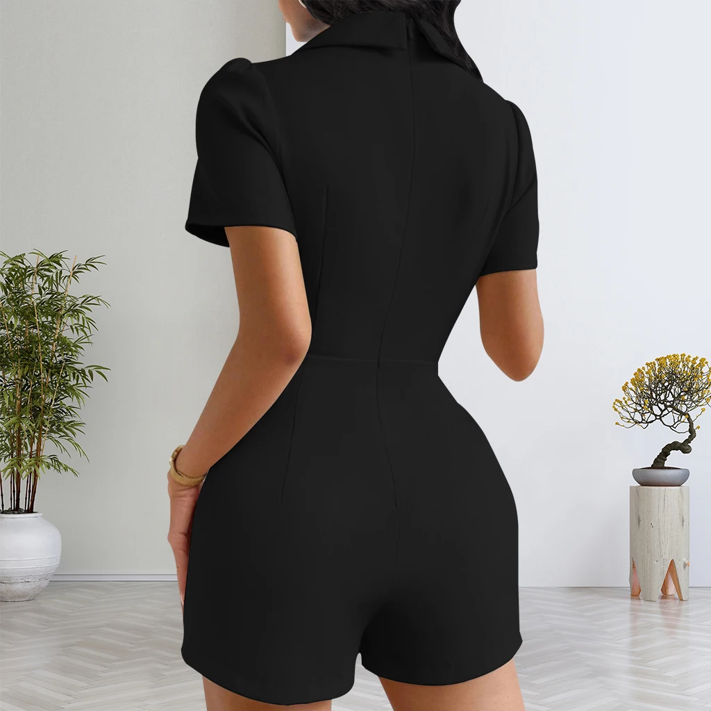 Sexy Jumpsuit Women 2024 Spring Summer Fashion Slim Lapel Pocket Onesie Office Ladies Elegant Female Solid Pleated Outfits