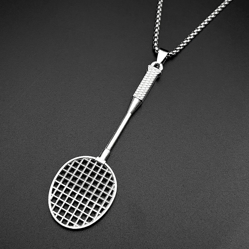Hiphop Badminton Racket Chain For Women Men Stainless Steel Silver Color Sports Simple Fashion Male Man Necklaces Jewelry Gifts