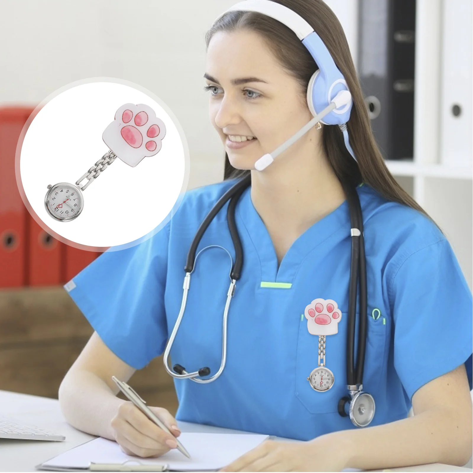 

1Set Cat Paw Pocket Watch Nurse Hanging Chest Watch Clip Clip-on Cartoon Style Medical Gift Clock Clear Numbers Durable