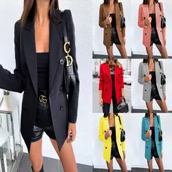 Women's spring style European and American long sleeved double row button suit women's jacket cardigan