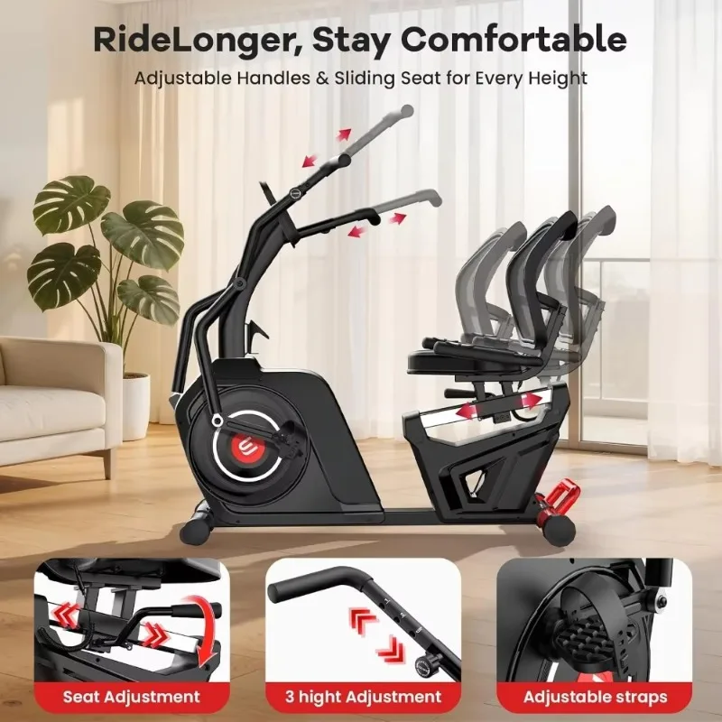 Recumbent Exercise Bike With Arm Exerciser, 16-Level Magnetic Resistance & Bluetooth App For Home