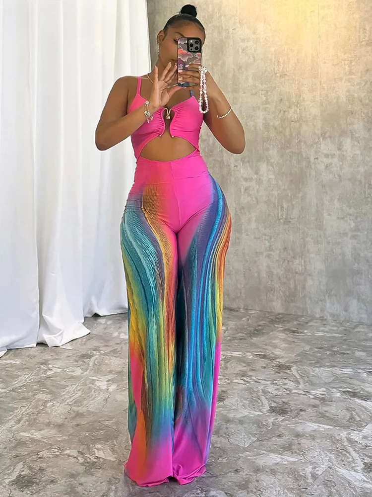 

Комбинезоны со вставками, женские летние уличные популярные сексуальные полые прямые комбинезоны с металлической пряжкой, подходящий тренд, цельный предмет