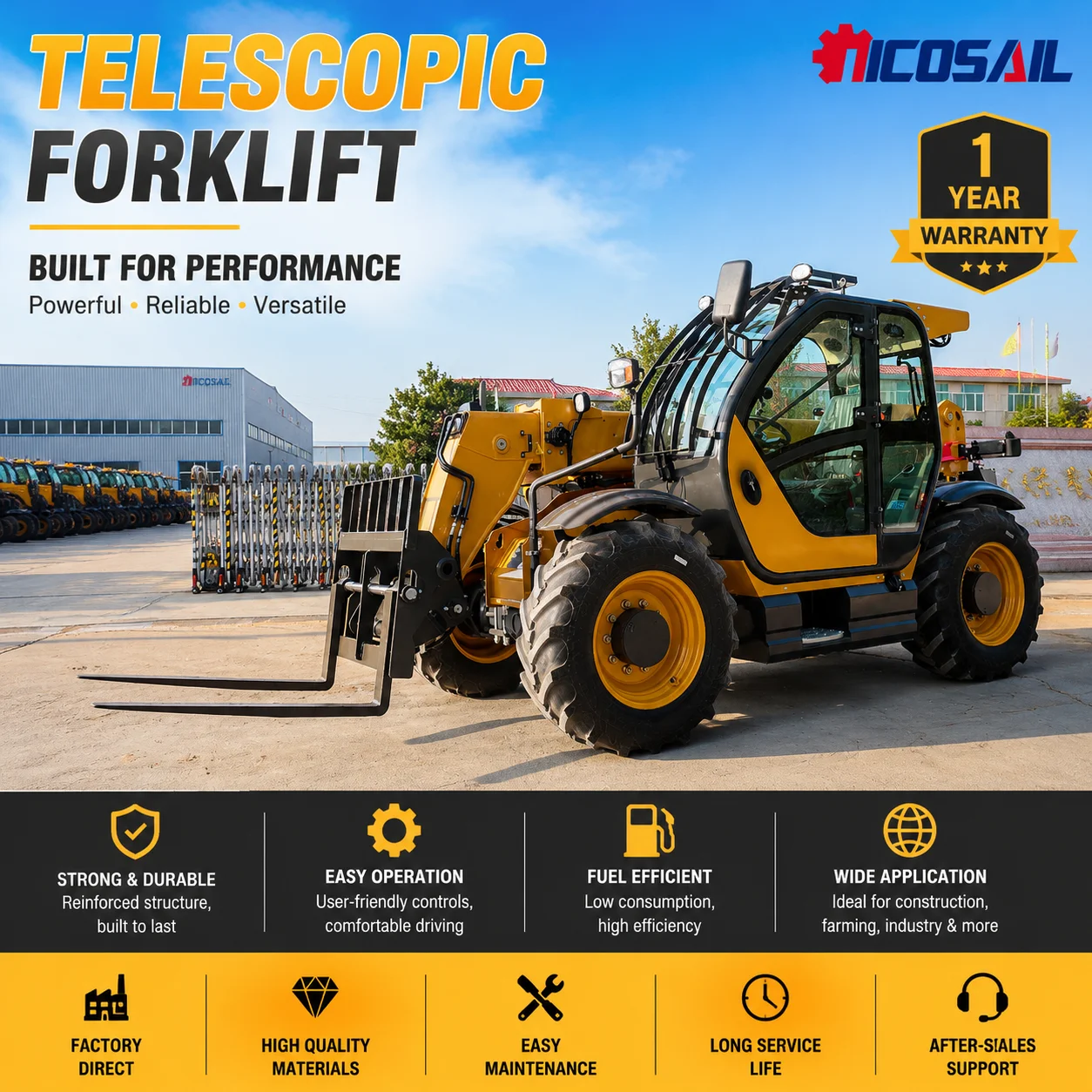 30-70 Telescopic Handler 3000kg Telehandler 7m Lift Height Rough Terrain Forklift for Farm Construction