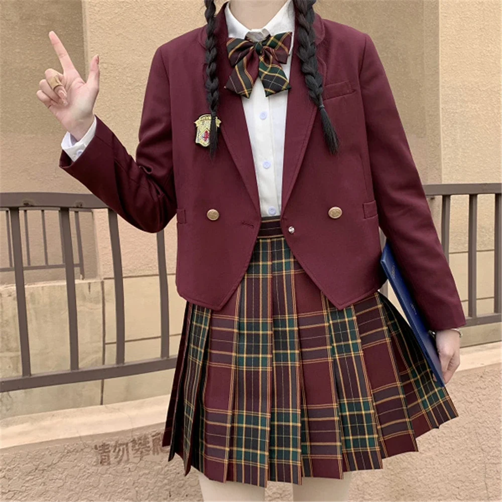

Hawthorn JK Blazer Uniform Coat Jacket Genuine Red Pleated Skirt Short Skirt Full Set Of Summer Spring Girls' School Uniforms