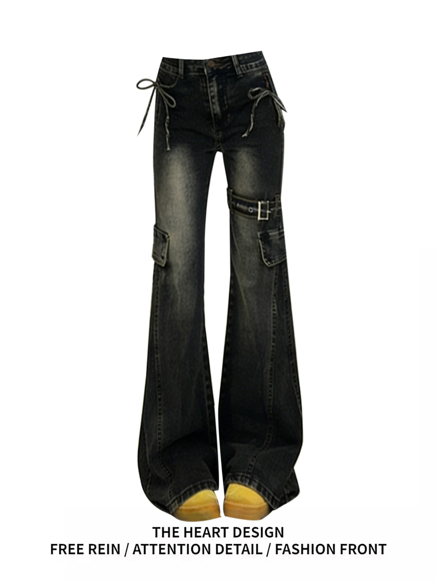 

American Sle High Waist Bell Bot Denim Jeans Women's Spring Autumn New Sle Sexy Knot Slimming Flared Pants