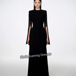 Simin Crepe Straight O-neck Beading Prom Gown Simple Floor Length Long Sleeves Arab Evening Elegant Party dresses for women 2024