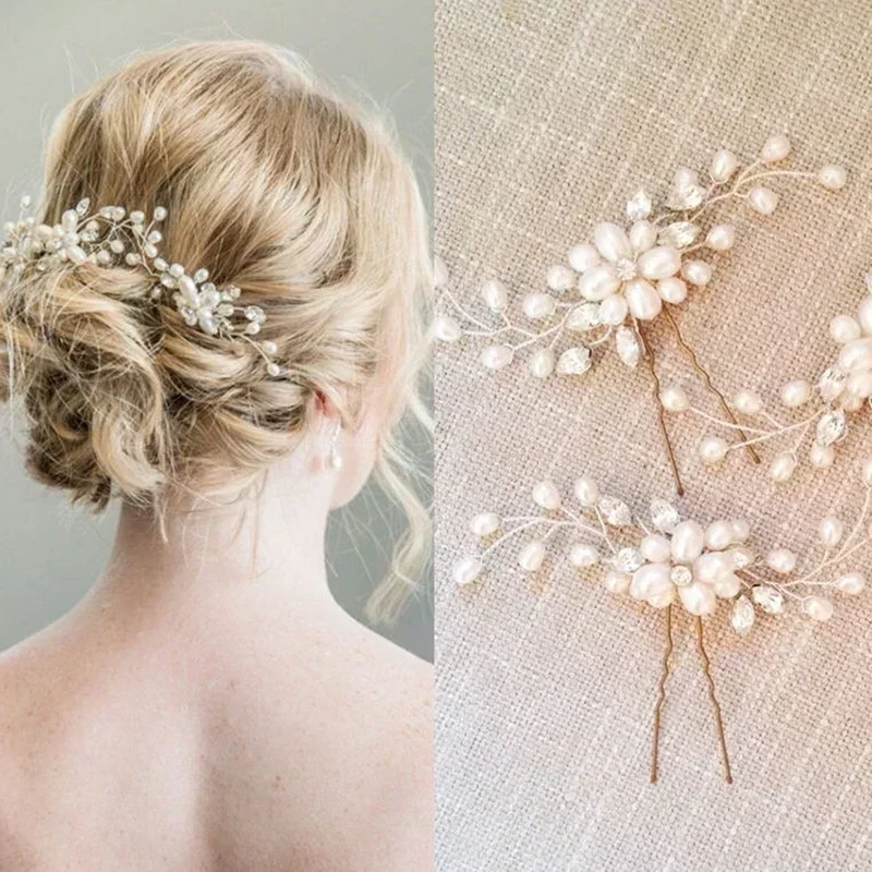 White Fashion Wedding Style Hair Bridal Hair Stick Floral Hairpin Beautiful Headdress Plait Hair Clip Accessories for Women