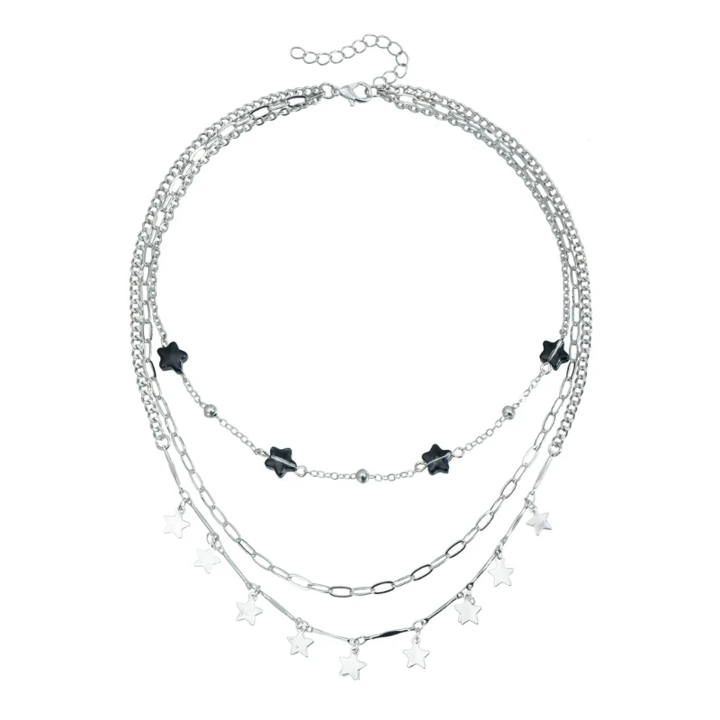 Distinctive Stackable Star Sequins Necklace Featuring Retro Dark Alloy Material Neckchain for Personalized M76B