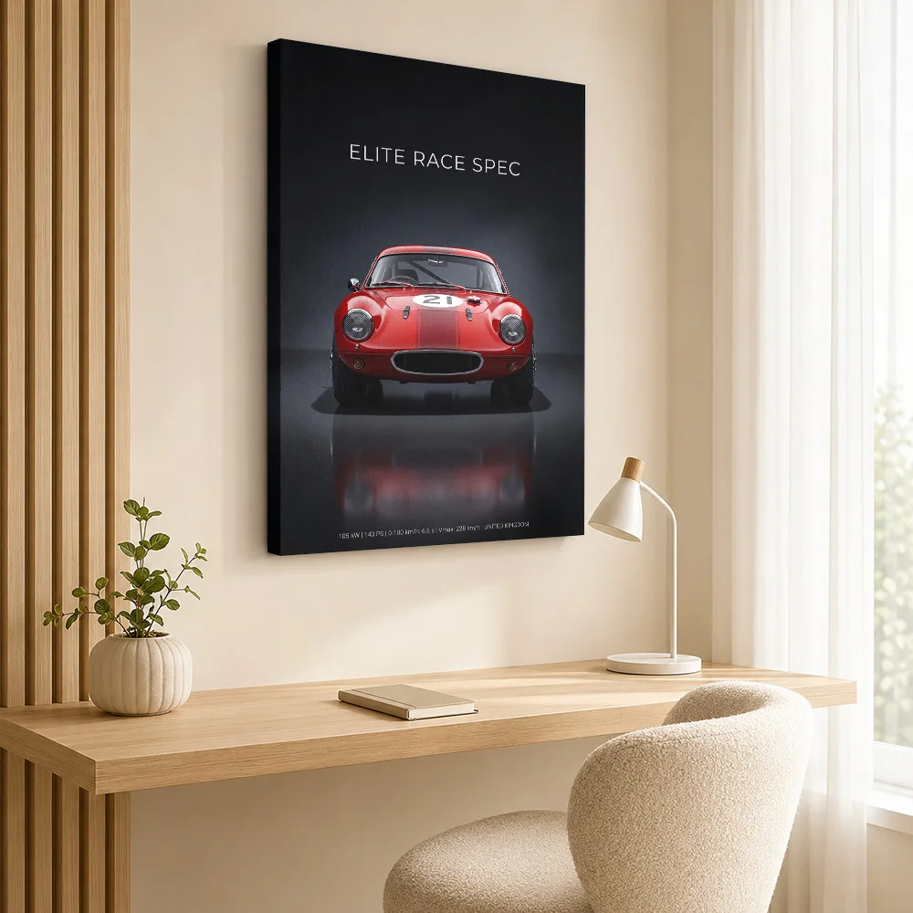 British Elite Race Spec Car Canvas Poster Personalized Photo Frontal Composition Wall Art For Workshop Office Collector Gift