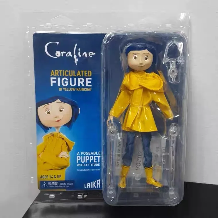 Neca Coraline The Secret Door Movie Caroline Raincoat Sweater Striped Shirt Anime Figure Pvc Model Doll Toy Christmas Gift