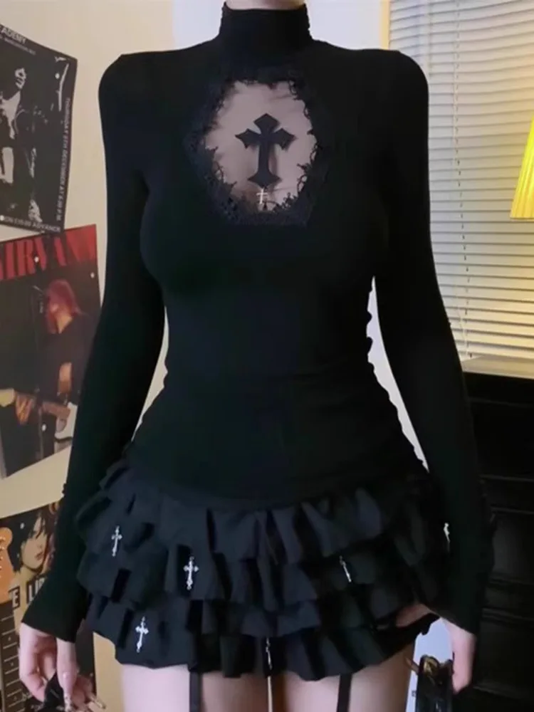 

Топ больших размеров в американском винтажном стиле с вырезами, приподнимающий фигуру, с высоким воротом, на перекрестных бретелях, многослойный, с вырезами