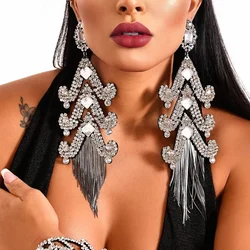 Stonefans Exaggerated Long Tassel Earrings Statement Accessories Women Geometry Crystal Multilayer Large Dangle Earrings Jewelry