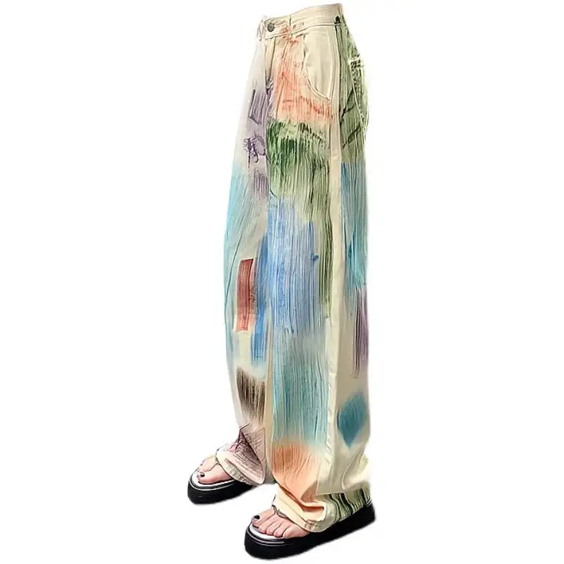 

Очень большие 200-мешовые окрашенные прямые джинсы Spicy Girl, женские модные джинсы с высокой талией и пуговицами, всесезонные