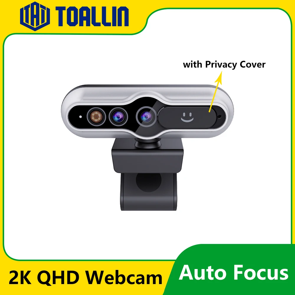 

TOALLIN USB Webcam mini Camera with Windows Hello 2K 30fps Web Camera Mini Auto-focus Webcam for Laptop & Desktop Conferencing