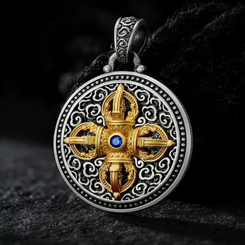 Silver Vajra Vajra Vajra Cloud Pattern Pendant Male Tibetan Culture National Style China-Chic Retro High level Jewelry