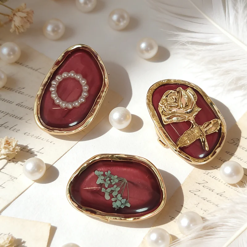 Lot de 3 Cache-boutons décoratifs en alliage, motif fleur rouge, haute qualité, pour vêtements DIY et manches de chemise