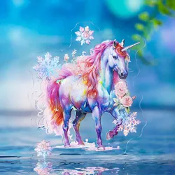 10 Pcs/pack Holographic Stickers Scrapbooking Stickers Glitter Shiny Resin Stickers Unicorn Horses Decorative Decals for Crafts