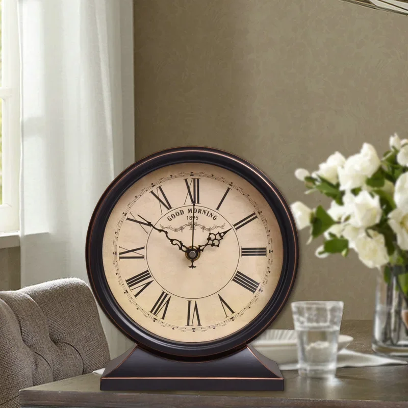 

American Country Retro Clock for Living Room Atmospheric Antique Clock for Home Desktop Clock Bedroom European Table
