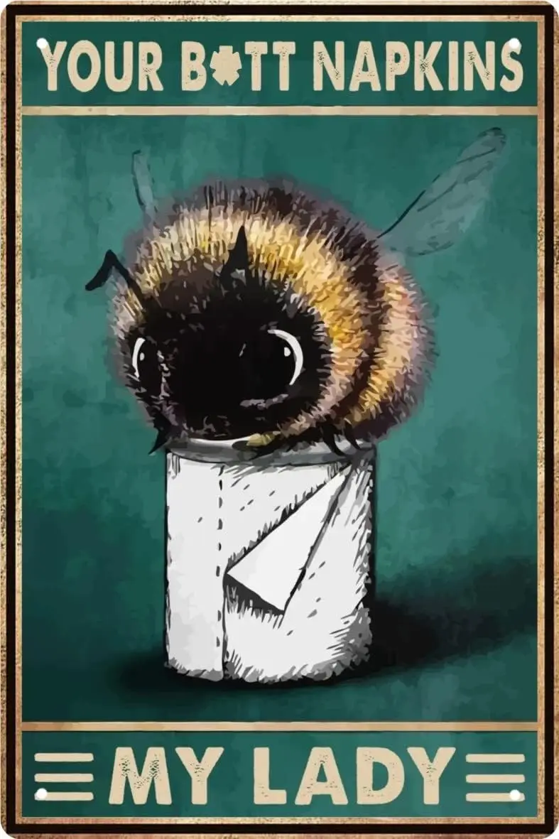 Funny Bee Bathroom Wall Art Decor Metal Tin Sign Retro Medieval Themed Home Room Rustic Toilets Vintage Posters Bee Enthusiast N