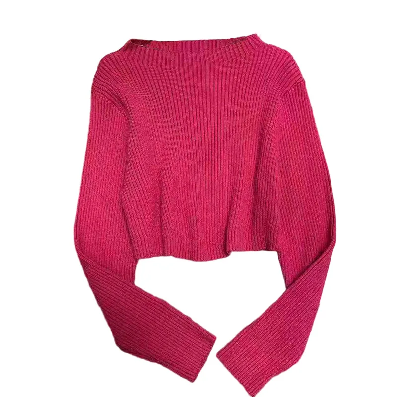 

Short Knitted Top 2025 Autumn New Fashionable and Simple Women's Knitted Shirt for Casual Commuting LD800269