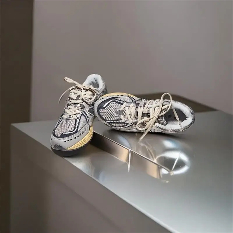 Elevated Retro Style: Women's Silver-White-Yellow Mesh Dad Shoes - Chic & Breathable Runners