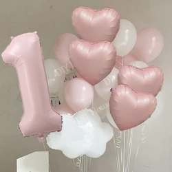 1set Pink White Series Balloons with Foil Number/Heart Balloon Girl's Happy Birthday Decorations Anniversary Baby Shower Supply