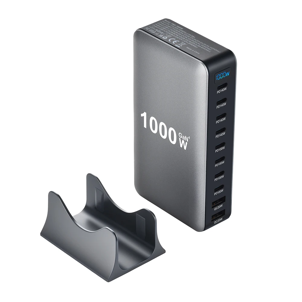 1000 واط محطة شحن سريع GaN PD3.1 140 واط USB نوع C 10 منافذ PPS PD شاحن سطح المكتب لأجهزة الكمبيوتر المحمولة ماك بوك اللوحي آيفون سامسونج