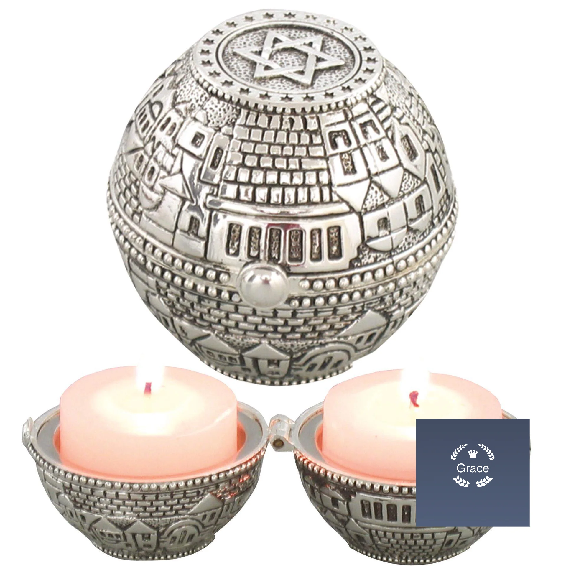 شمعدان كرة السفر الإسرائيلي Masoret، عنصر عرض حرفي معدني مزخرف لسطح المكتب