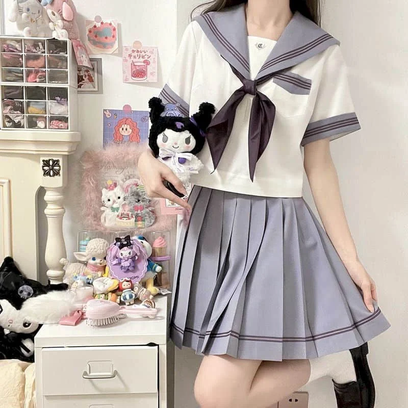 JK Uniform Summer Uniform Large Size Korean Style Student Suits Dress Women Shirts Pleated Skirts Preppy Style Skirts Set Women