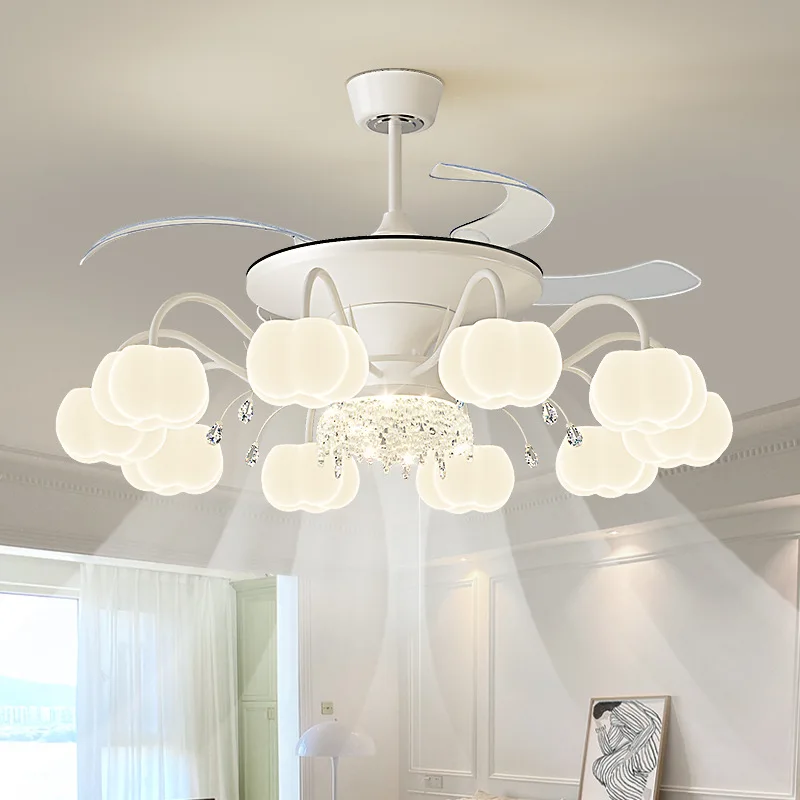 Cream Wind New Living Room Fan Light Silent Invisible Dining Room Ceiling Fan Light Creative Cloud Children's Room Fan Light
