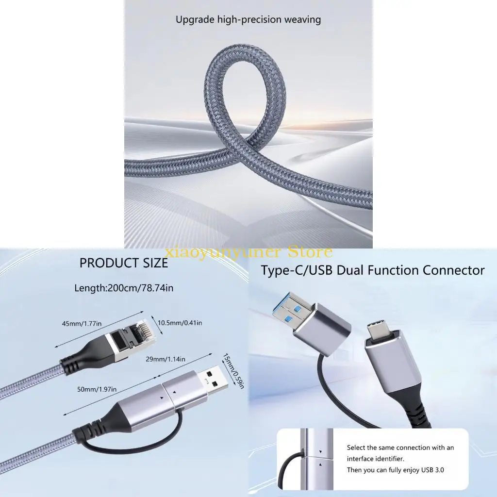 P9JB USB C RJ45 Converters With Heat Dissipation Design Braideds Cable For Wireds Networking