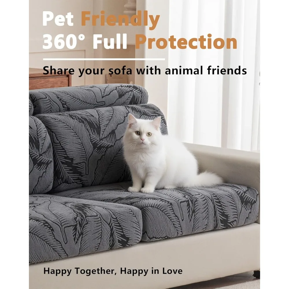 أغطية أريكة مقطعية على شكل حرف L صديقة للغسل مع طباعة أوراق شجر لحماية الأريكة ذات 3 وسائد