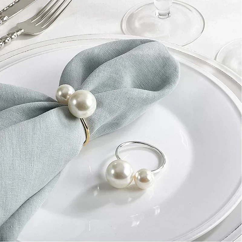 1-96Pcs Elegant Napkin Rings Pearl Beads Gold Napkin Ring Holders Wedding Decor for Dinner Party Home Table Decoration