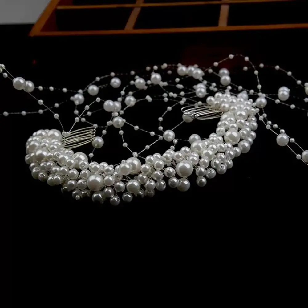 Elegant Bridal Hair Comb Artificial Pearl Exquisite Bead Bride Hair Clips Tassel Decoration Headpiece Jewelry Bride Wedding image 3