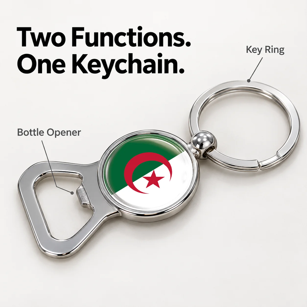 Algerian Flag Metal Bottle Opener Keychain Round 2 in 1 Key Ring Car Key Accessories National Flag Pendant Travel Souvenir Gift 2