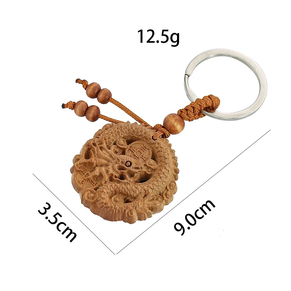 Holzgeschnitzte Drachenfigur Schlüsselanhänger Chinesische Lange Handwerkskunst Schlüsselring zur Schlüsseldekoration Amulett Schmuckzubehör – Detail 5
