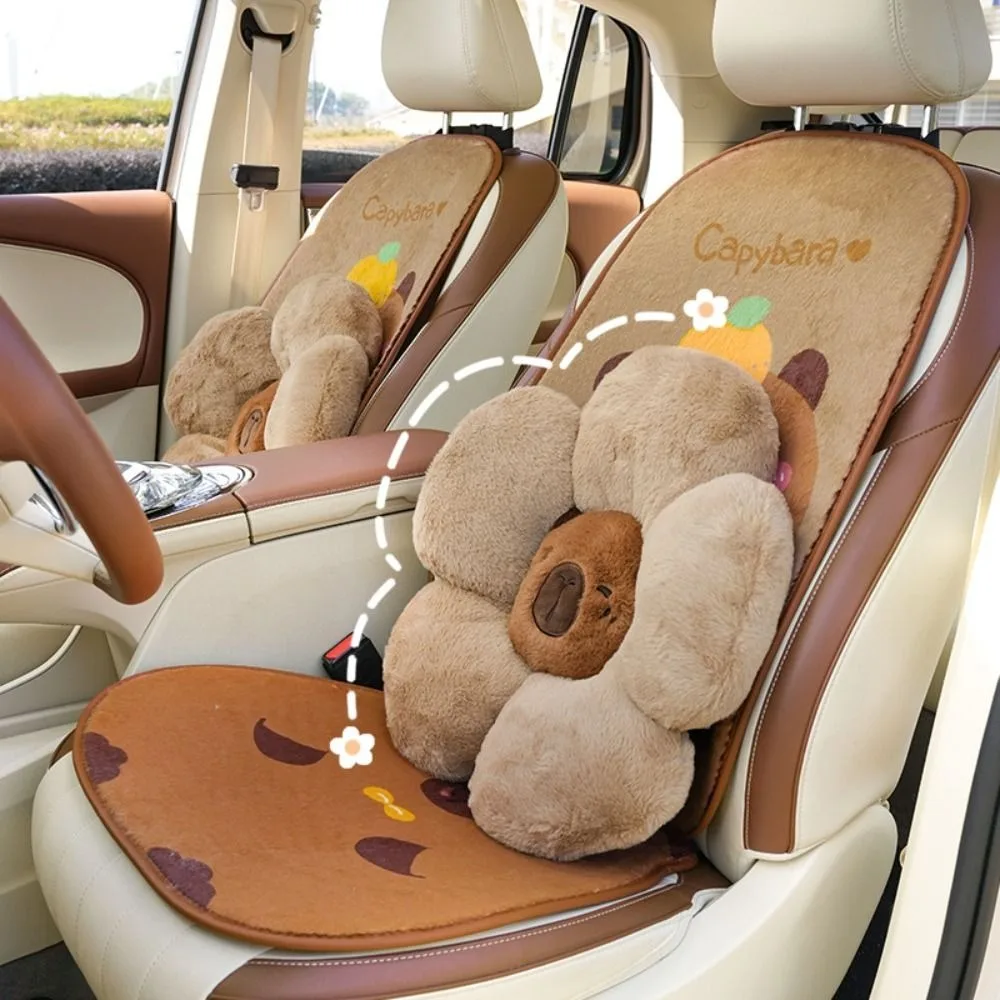 Cute Plush Capybara Car Seat Cushion Soft Comfortable Car Headrest Lumbar Support Stuffed Waist Pillow Car Decoration