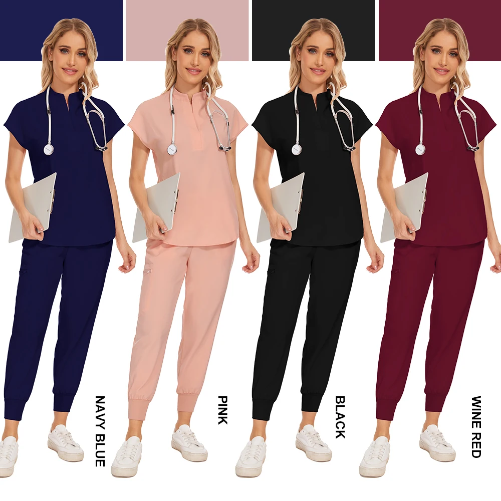 الجملة موضة ممرضة موحدة الدعك التمريض بأكمام قصيرة بانت سبا الملابس الطبية للنساء الرجال فرك ممرضة الملحقات