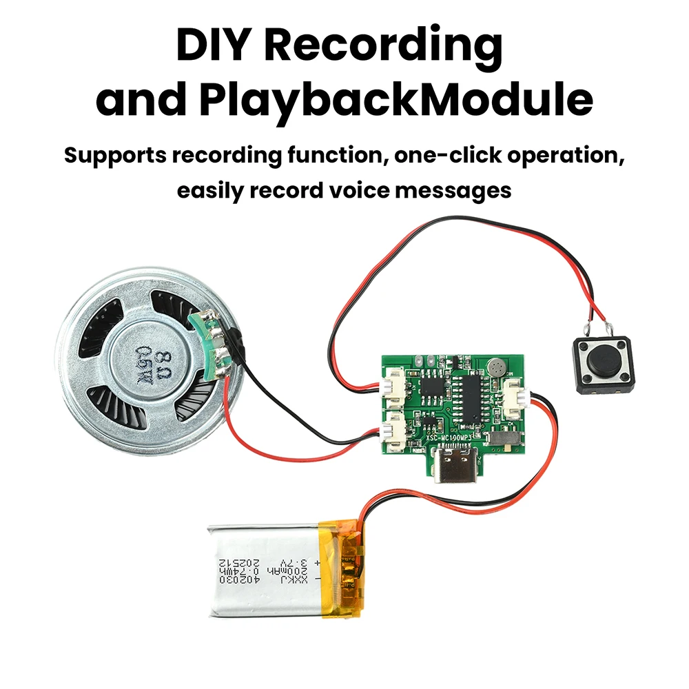 Handmade DIY Audio Record Module With Type-C Port 8M Capacity MP3 Compatible One-Touch Record & Play for Greeting Cards