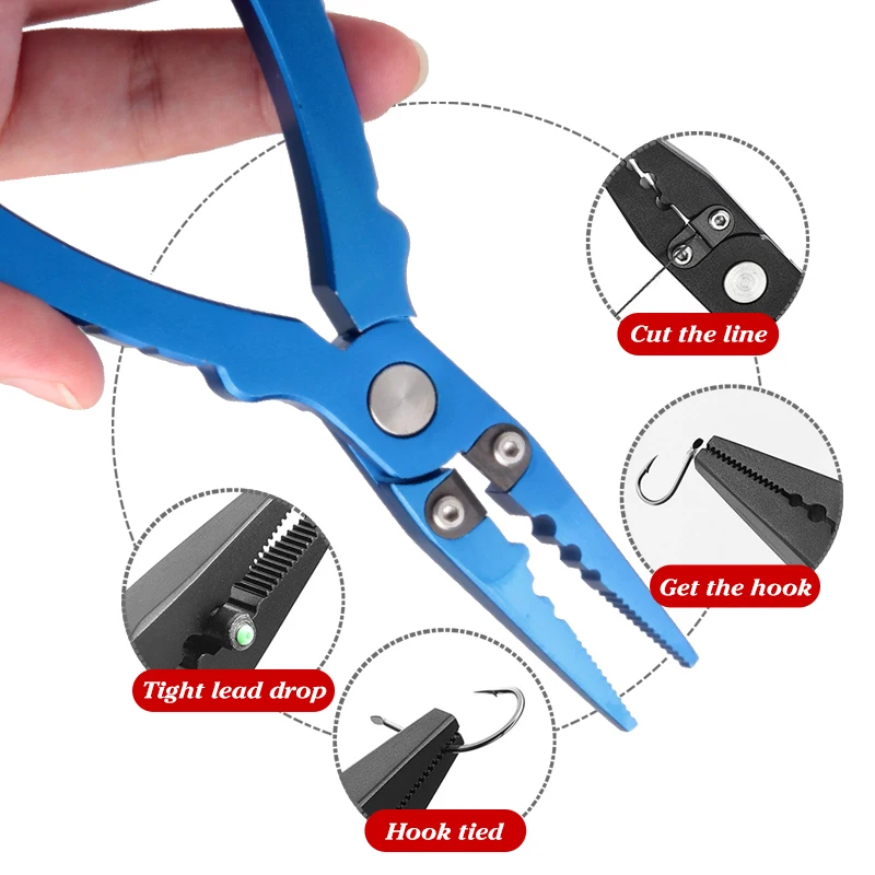 Fishing Tongs, Ultra Light Aluminum Fishing Gear Tongs with Tungsten Steel Braided Cutter, Sheath and Lanyard, Hook Remover, Sal