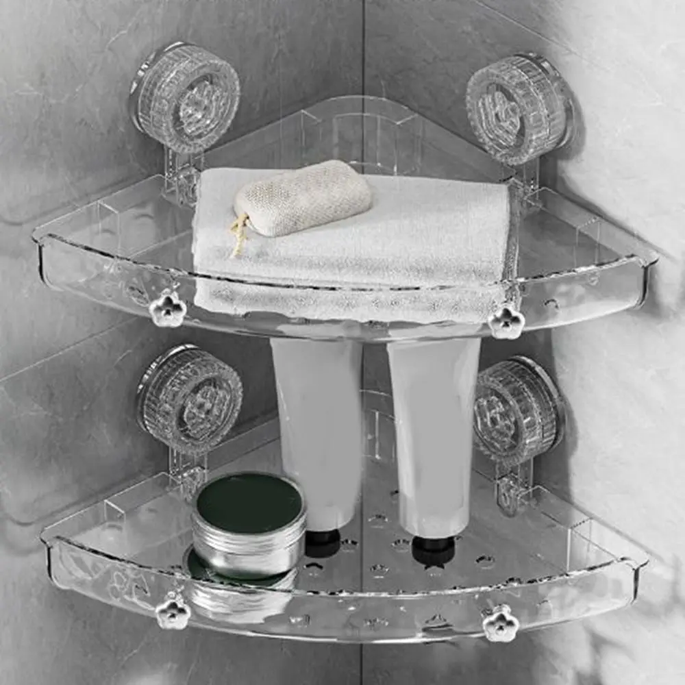 プラスチック製吸盤式シャワーシェルフ、穴あけ不要の壁掛けシャワーシャンプーラック、取り外し可能な排水式トイレシャンプーホルダー