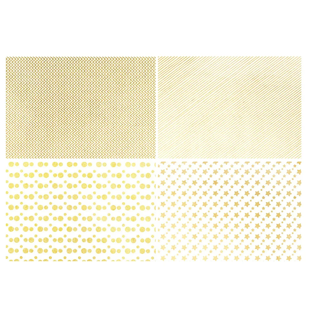 

4pcs Star Dot Stripe Wrapping Paper Roll 50X70Cm Gold Glossy For Birthday Wedding Holiday Christmas Mother'S Day Shower