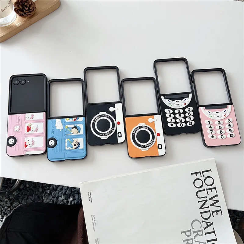 Cartoon Kitty Camera Case For Motorola moto razr 50 Ultra 50ultra Folding flip 3D Key Classic button phone model Leather Cover