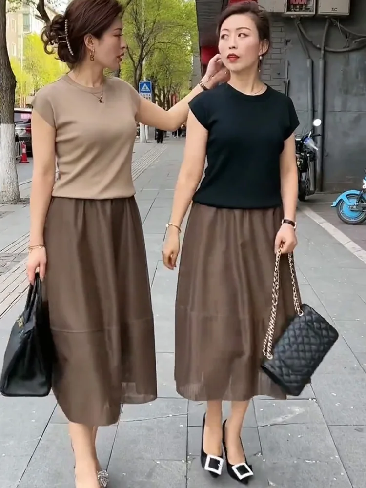 2025 New Fashion Casual Two Piece Outfit Fashion Long Sleeve Top High Waist Long Skirt Set 2025 Spring Solid Suits Women Wh8