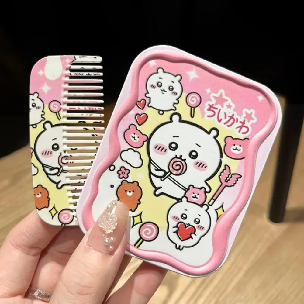 

New Chiikawa Mini Makeup Mirror With Comb Kawaii Hachiware Usagi Cartoon Portable Folding Touch-Up Mirrors Girls Birthday Gifts